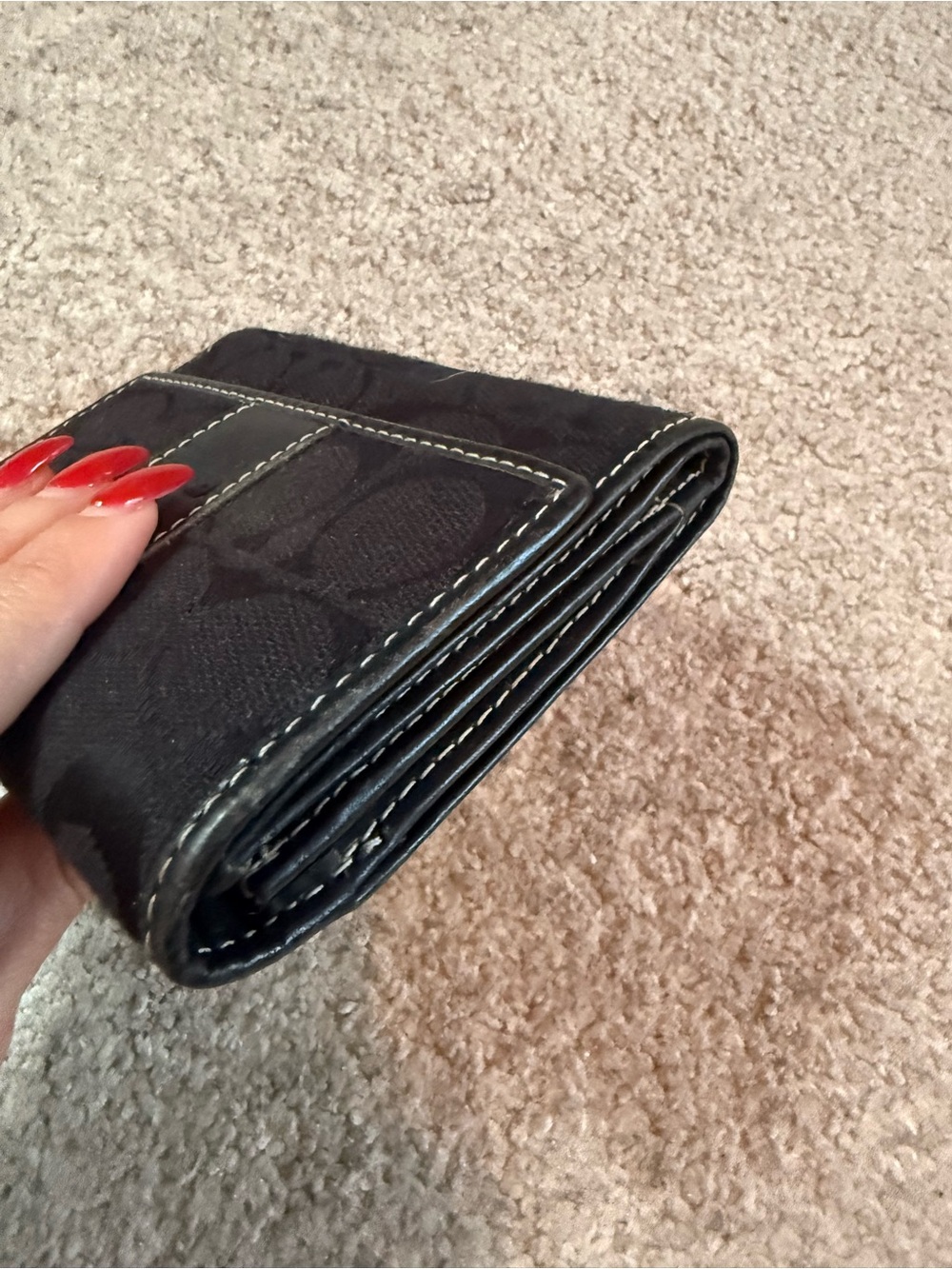 Coach Black Signature Canvas Trifold Wallet with Leather Trim - Picture 6 of 9